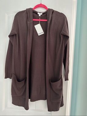 Splendid Open-Front Hooded Cardigan in Chocolate Brown